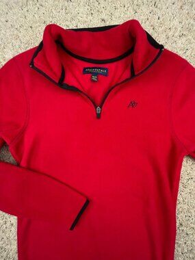 AEROPOSTALE Men’s 1/4 Zip Fleece Polyester Jacket Red XS With Logo Long Sleeve